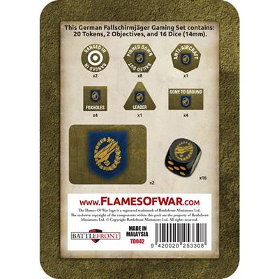 Flames of War: TD042 German Fallschirmjäger Gaming Set (x20 Tokens, x2 Objectives, x16 Dice)