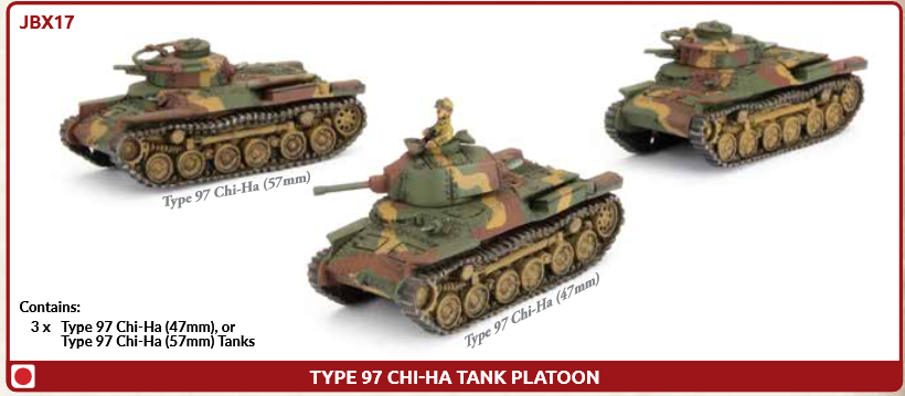 Bolt Action: Chi-Ha Platoon - 28mm Scale (1/56) Plastic WWII Japanese Tank Model Kit - 3 Unpainted Vehicles
