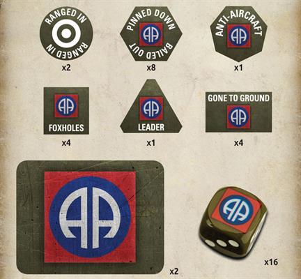TD040 American 82nd Airborne Gaming Set (x20 Tokens, x2 Objectives, x16 Dice)