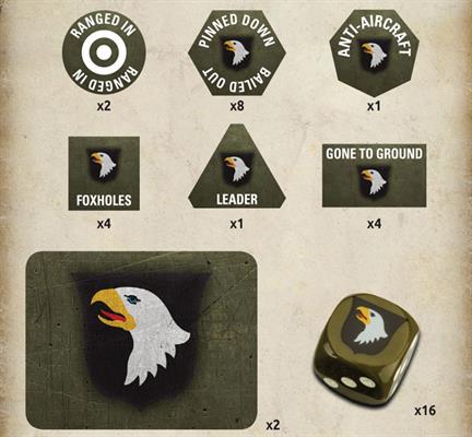 Flames of War: TD041 American 101st Airborne Gaming Set (x20 Tokens, x2 Objectives, x16 Dice)