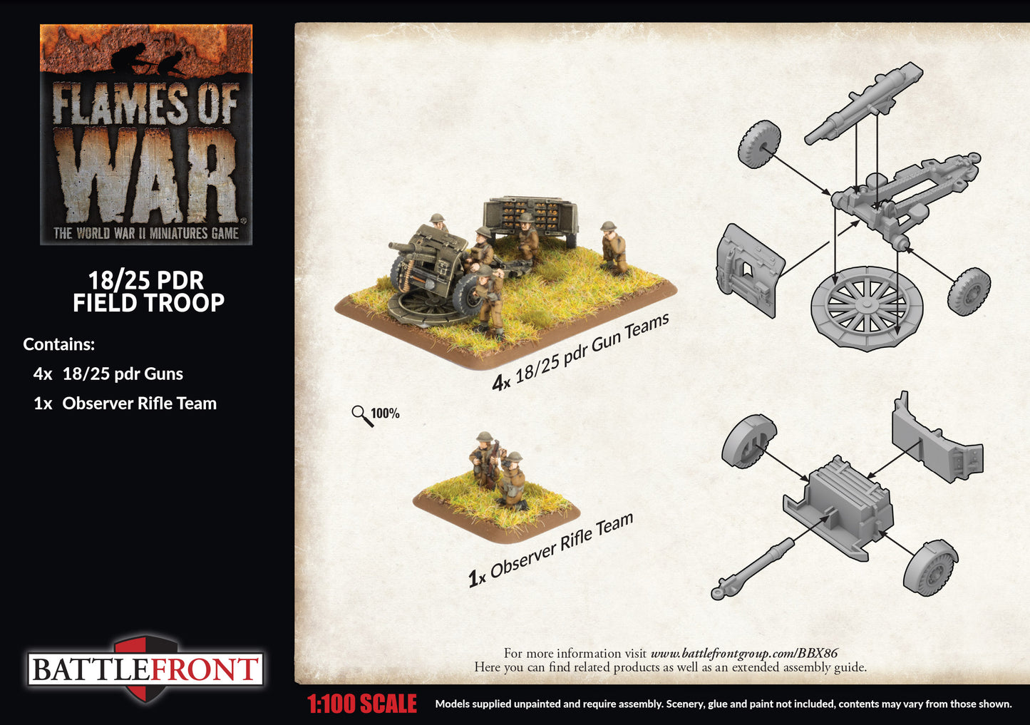 Flames of War: BBX86 18/25pdr Gun Battery (x4 guns)