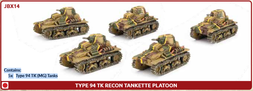 Flames of War: JBX14 Type 94 TK Recon Tankette Platoon (x5)