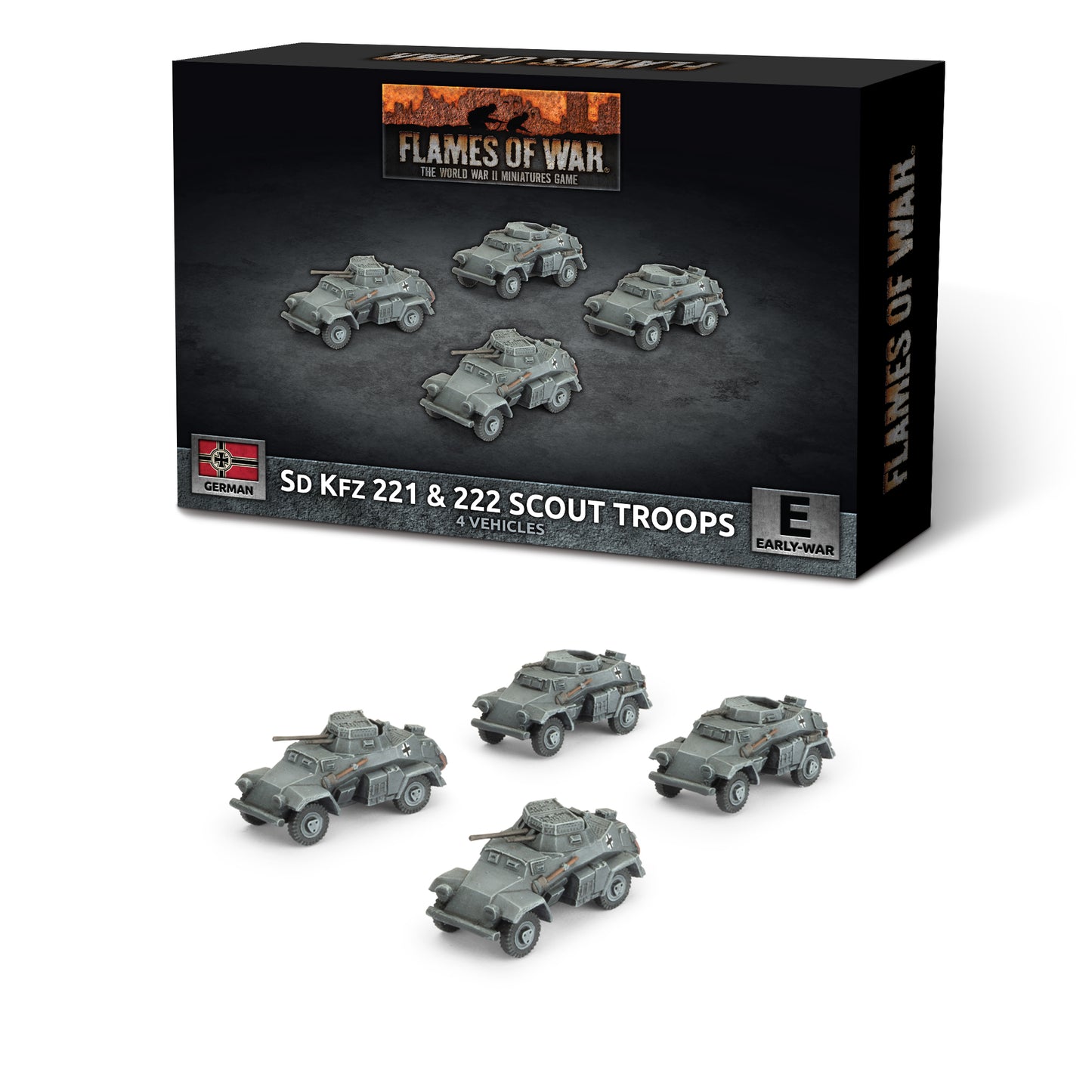 Flames of War: GBX201 Sd Kfz 222 / 221 Scout Troop (x4 Plastic)