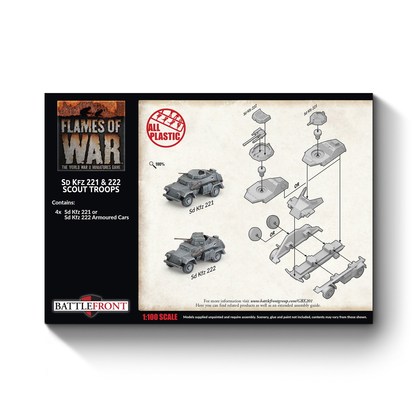 Flames of War: GBX201 Sd Kfz 222 / 221 Scout Troop (x4 Plastic)
