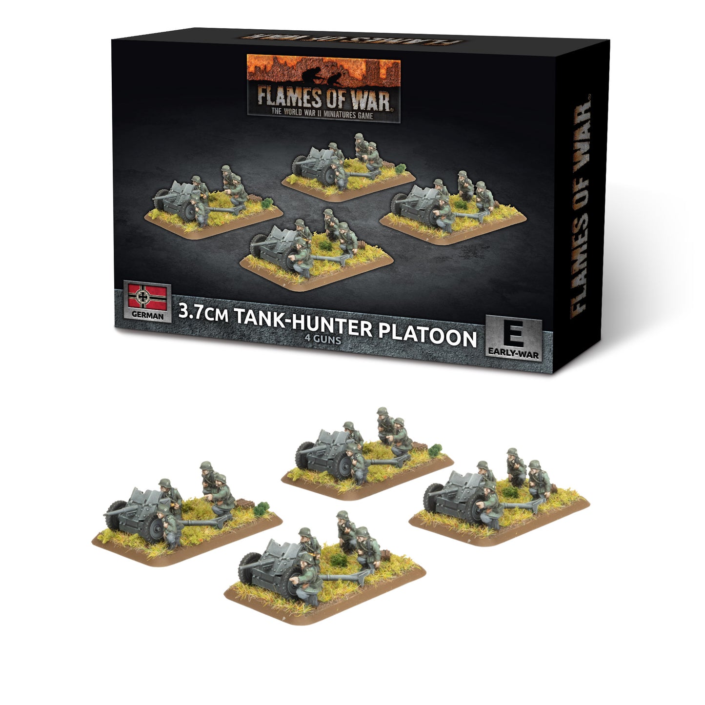 Flames of War: GBX204 3.7cm Tank Hunter Platoon (Early) (x4 guns Plastic)