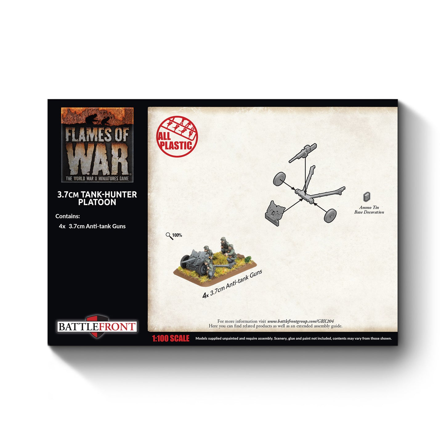 Flames of War: GBX204 3.7cm Tank Hunter Platoon (Early) (x4 guns Plastic)